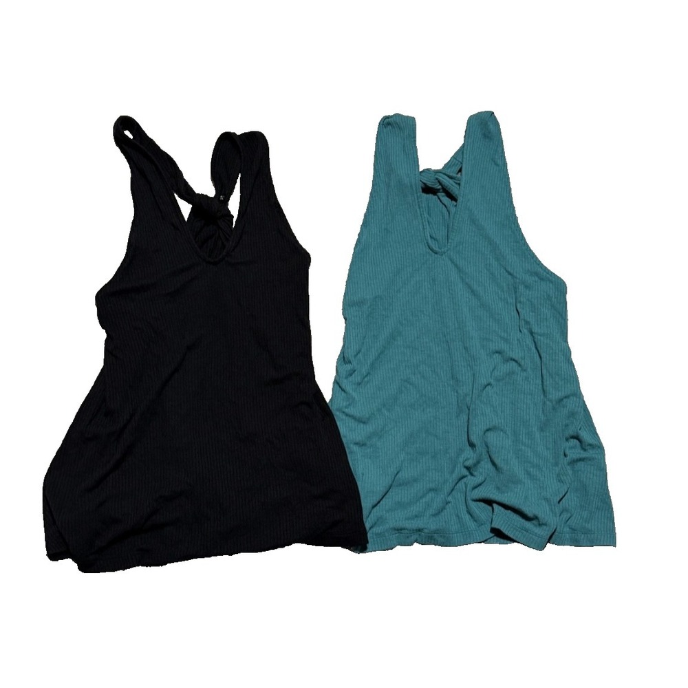 Lot of 2 Old Navy Black & Teal Tank Top Tee Back Tie Knot Size X-Small & Small